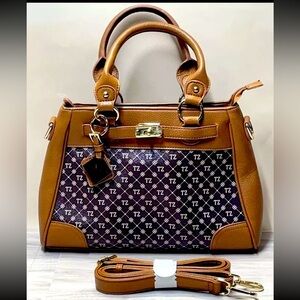 The Danbury Mint Personalized Double Handle Tan Monogram Shoulder Bag Twyla TZ